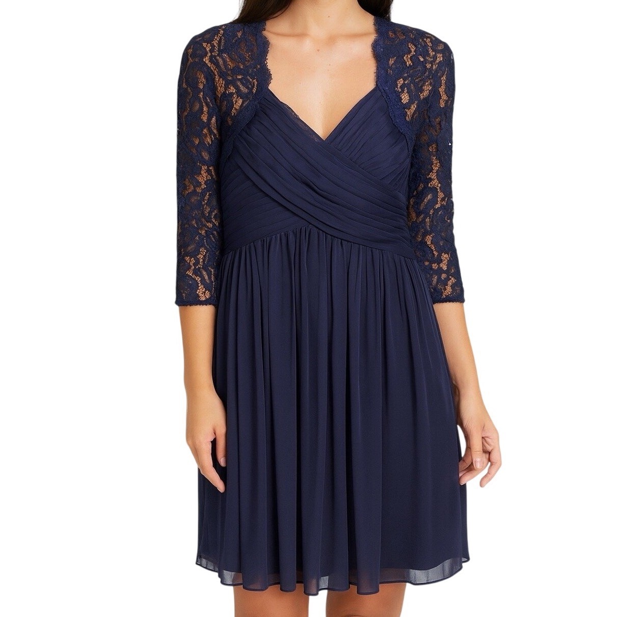 Adrianna Papell Navy Lace Formal Cocktail Wedding Guest Dress Size 8 Nwt ($196)